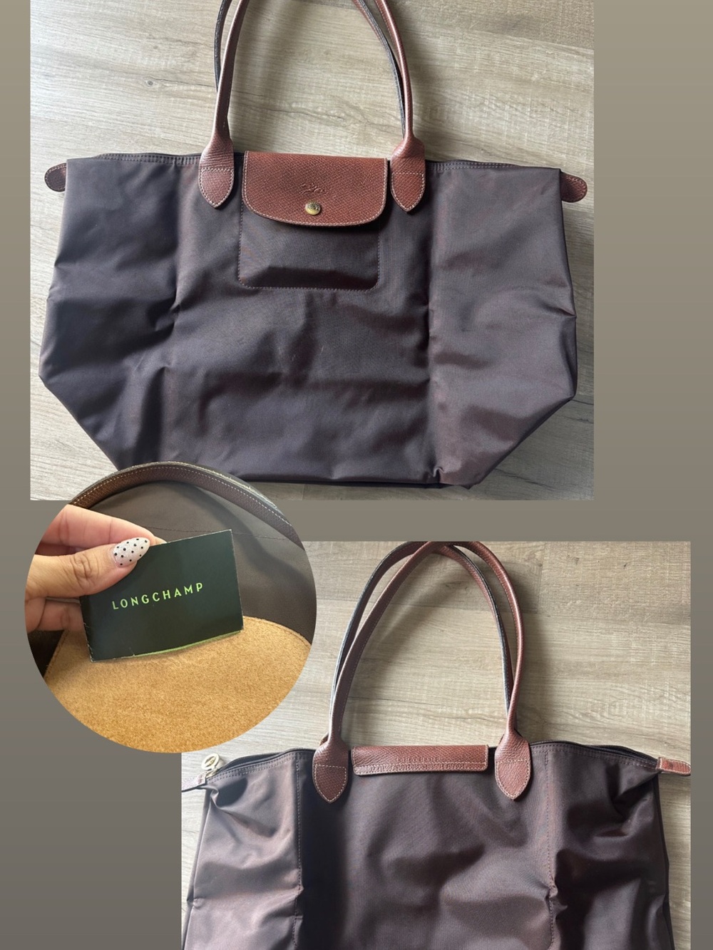 Longchamp Brown Nylon Tote with Chestnut Leather Trim